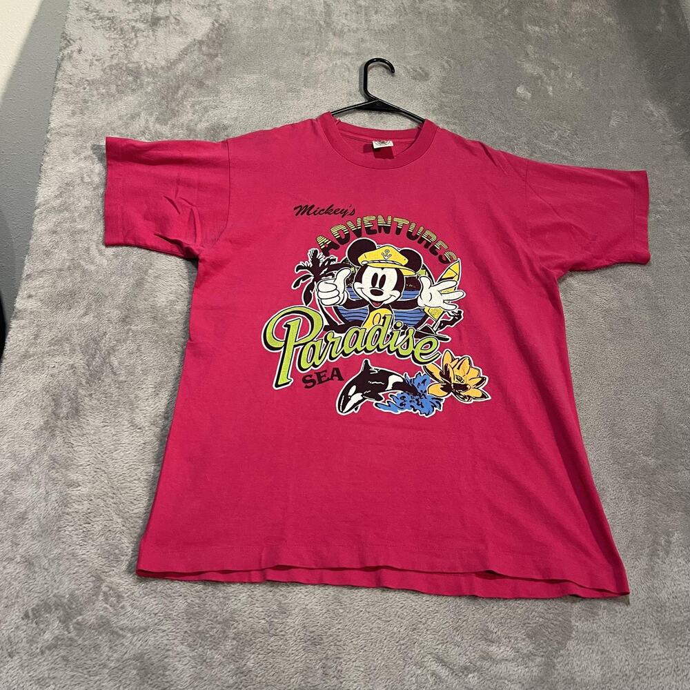 Vintage Mickey & Co Shirt Mens XL Adventures Paradise Sea Disney Made USA 90s